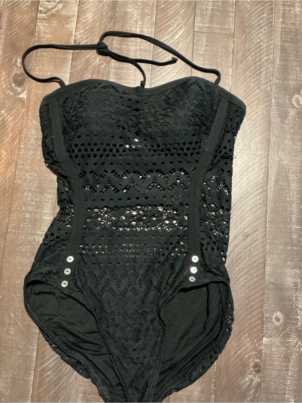 Robin Piccone Black Crochet One-Piece Swimsuit